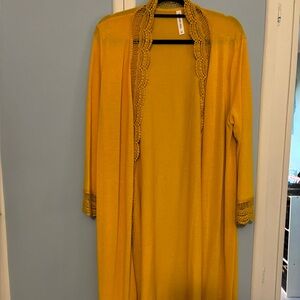 Tickled Teal Mustard Cardigan with Lace Detail